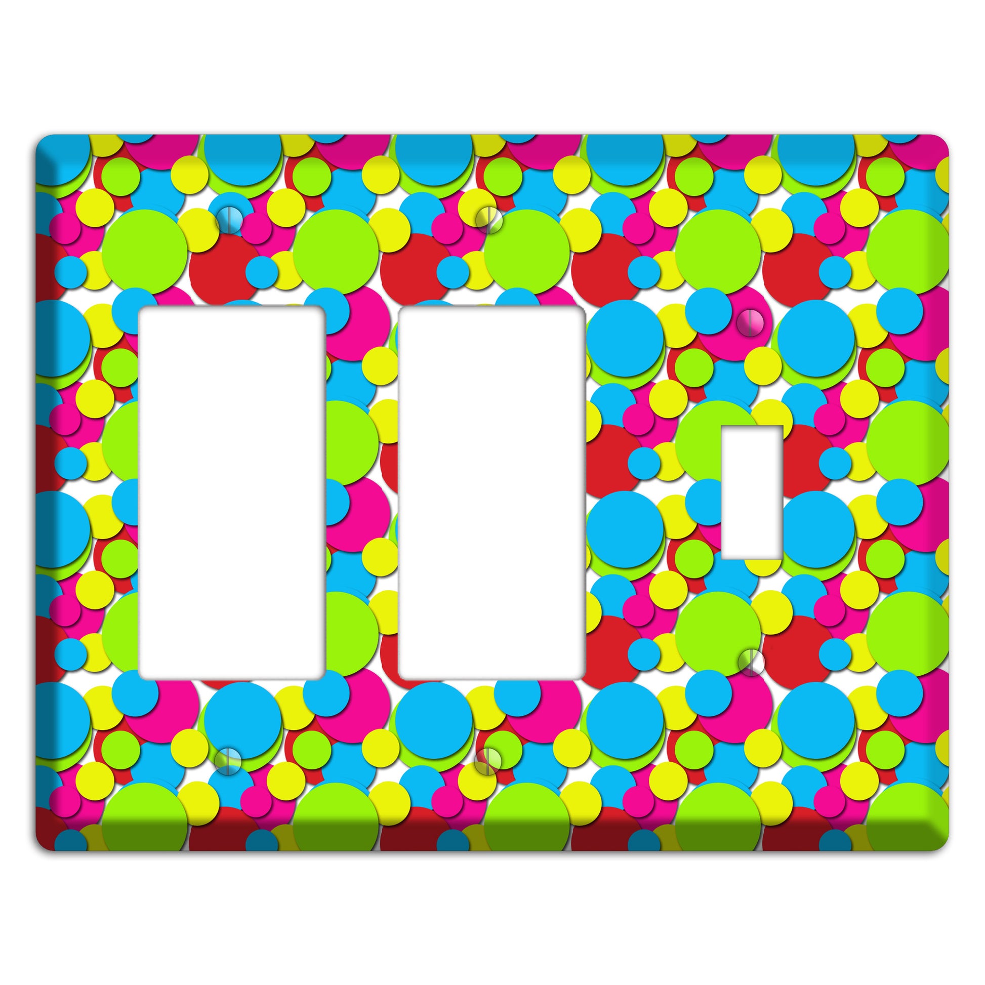 Turquoise Fuschia Lime Red Yellow Bubble Dots 2 Rocker / Toggle Wallplate