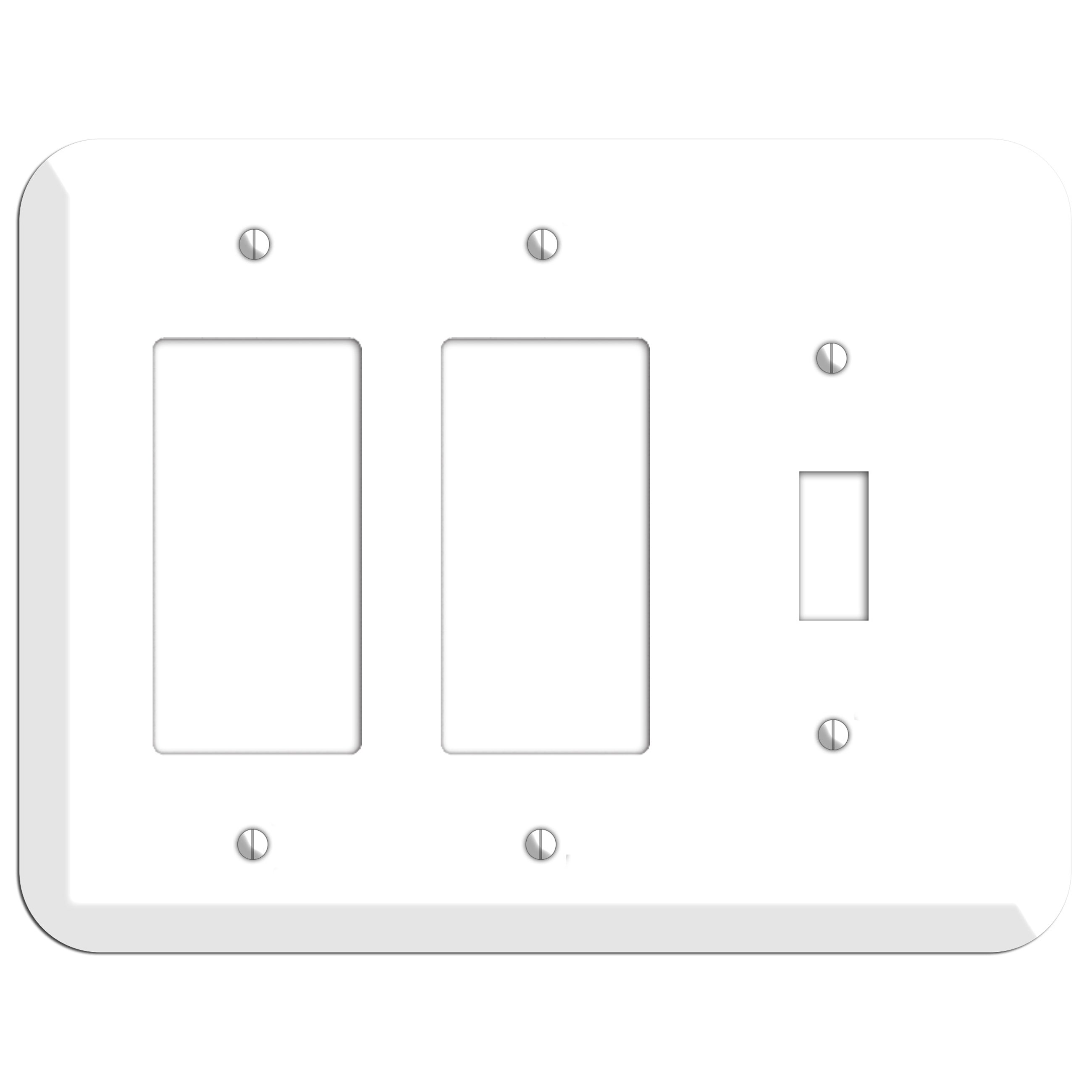 Rounded Corner White Metal 2 Rocker / Toggle Wallplate
