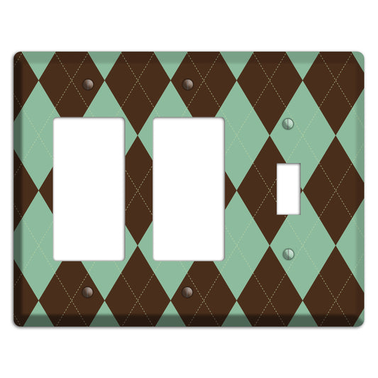 Green and Brown Argyle 2 Rocker / Toggle Wallplate