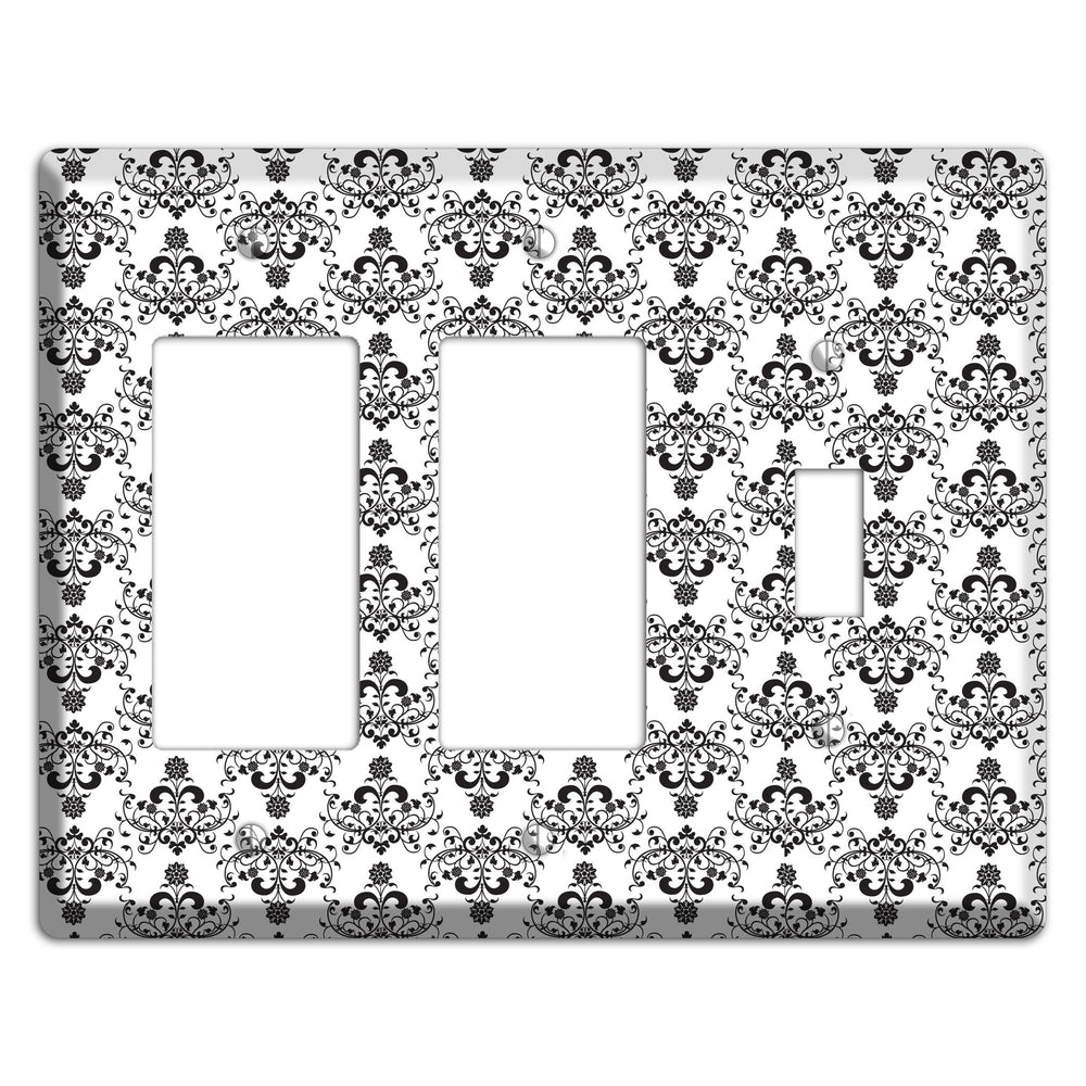 White with Black Cartouche Half Drop 2 Rocker / Toggle Wallplate