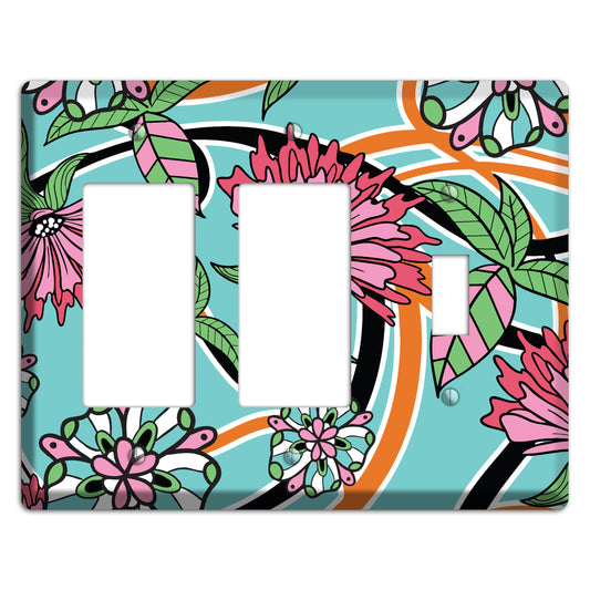 Turquoise with Pink Flowers 2 Rocker / Toggle Wallplate