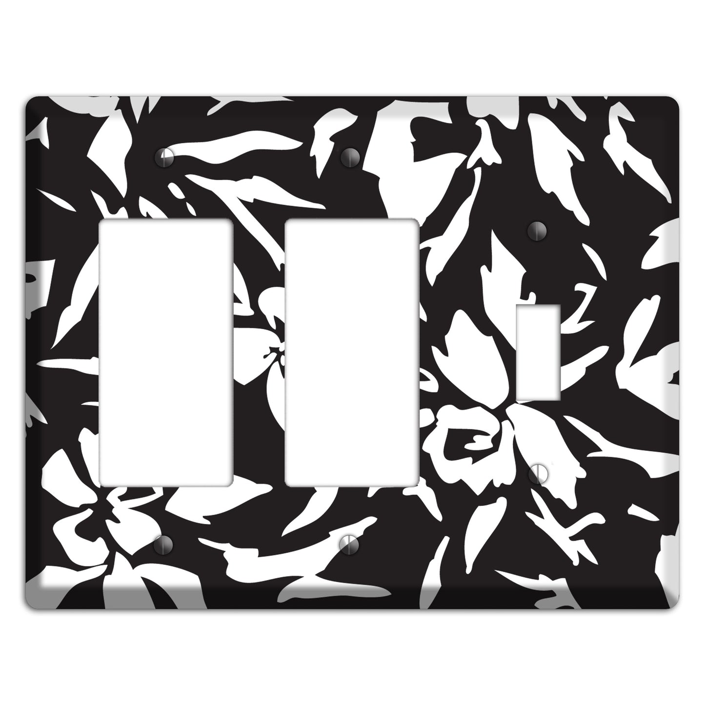Black with White Woodcut Floral 2 Rocker / Toggle Wallplate