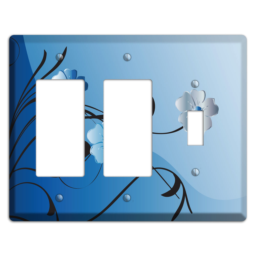 Blue Floral Sprig 2 Rocker / Toggle Wallplate