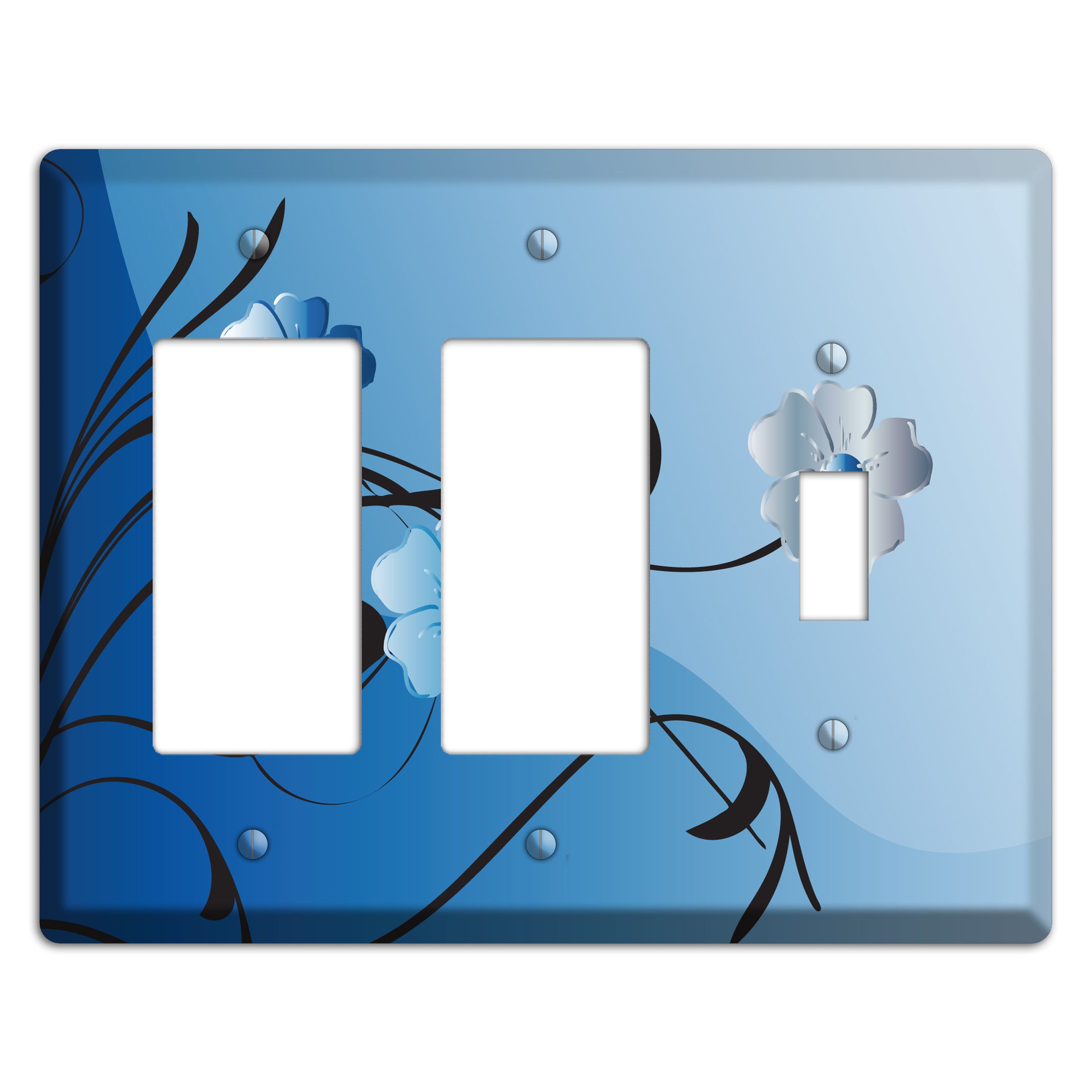 Blue Floral Sprig 2 Rocker / Toggle Wallplate