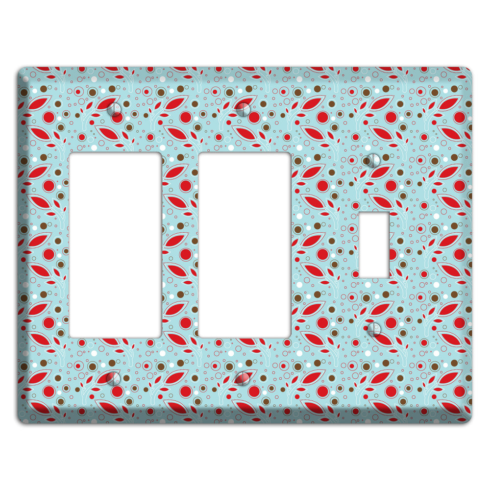 Dusty Blue with Red and Brown Retro Sprig 2 Rocker / Toggle Wallplate