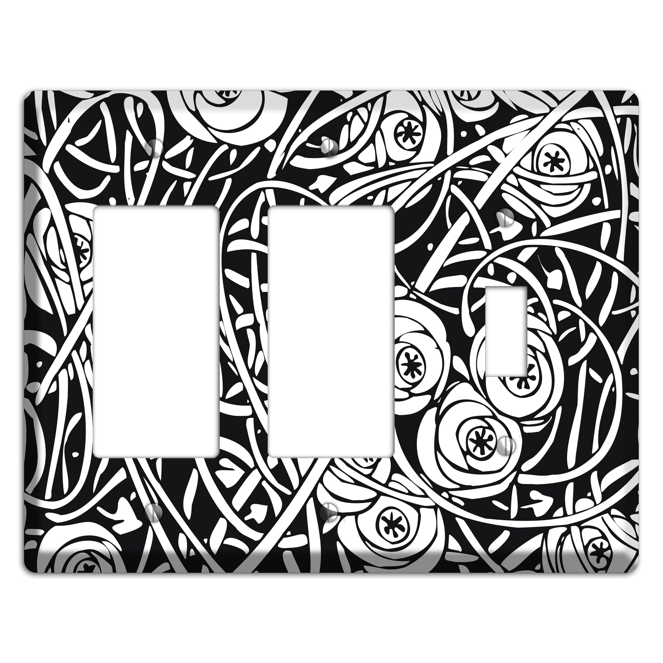 Black and White Deco Floral 2 Rocker / Toggle Wallplate