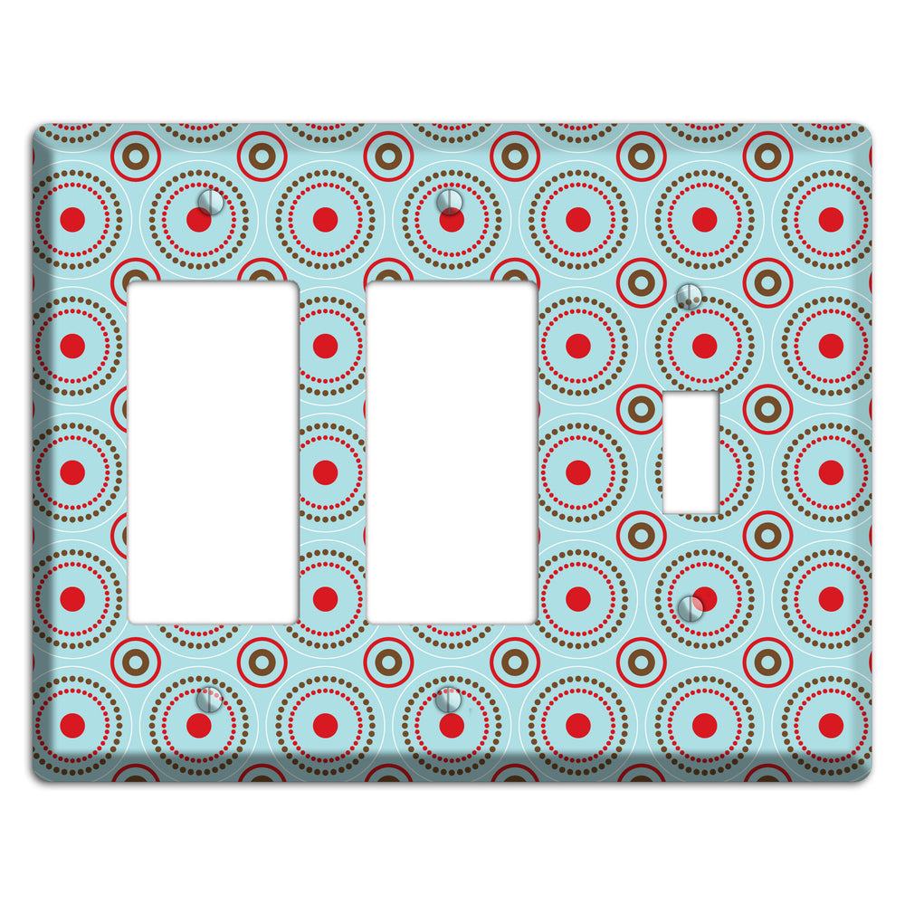 Dusty Blue with Red and Brown Retro Suzani 2 Rocker / Toggle Wallplate