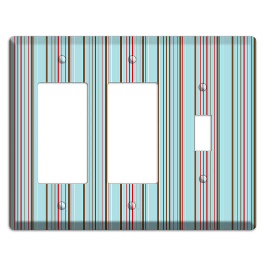 Dusty Blue with Red and Brown Vertical Stripes 2 Rocker / Toggle Wallplate