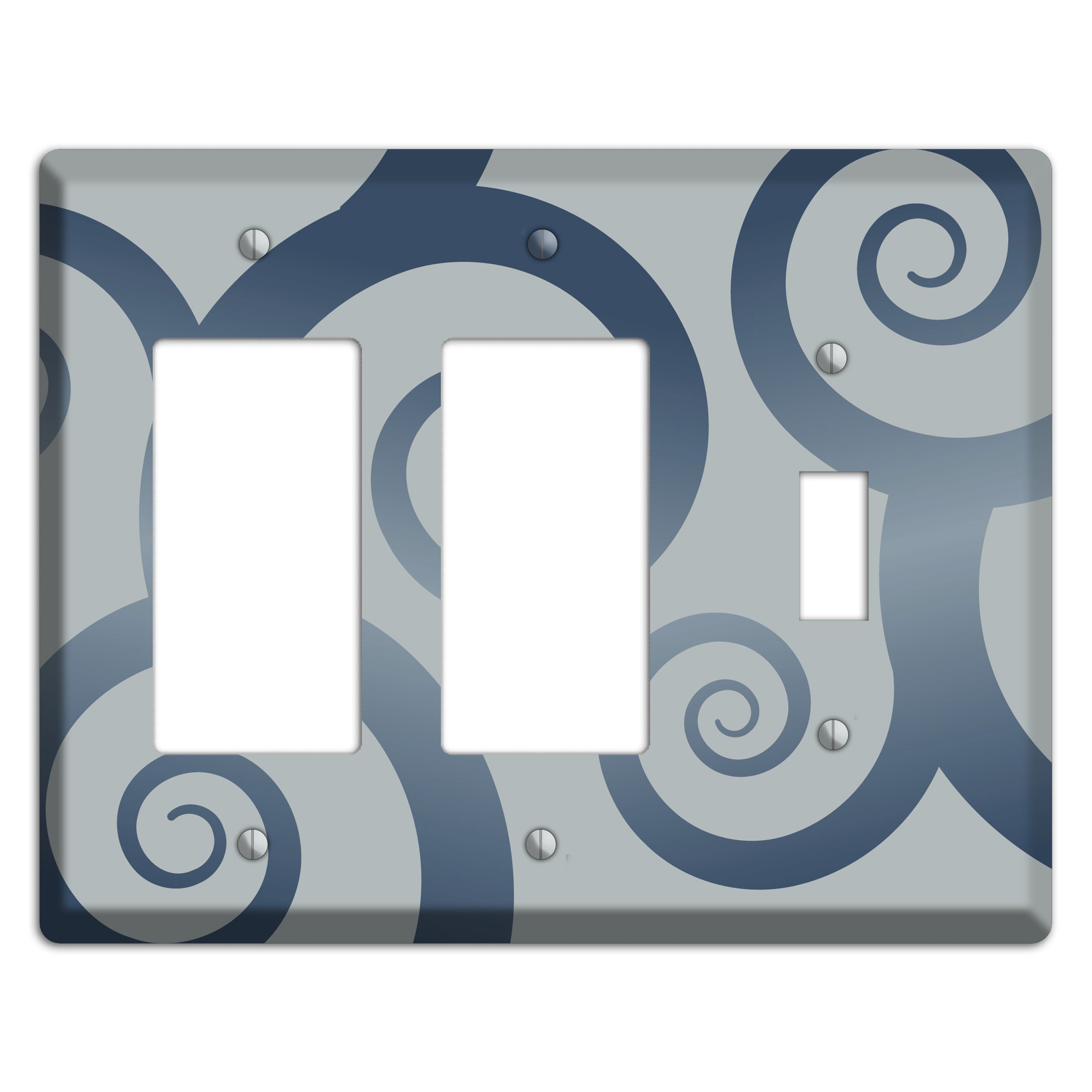 Grey with Blue Large Swirl 2 Rocker / Toggle Wallplate