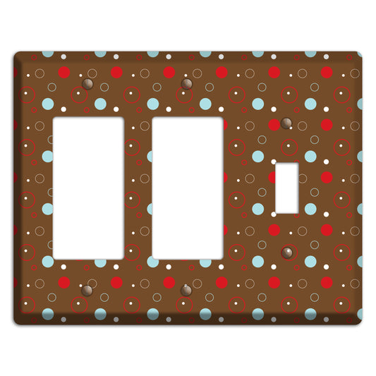 Brown with Red and Dusty Blue Dots and Circles 2 Rocker / Toggle Wallplate