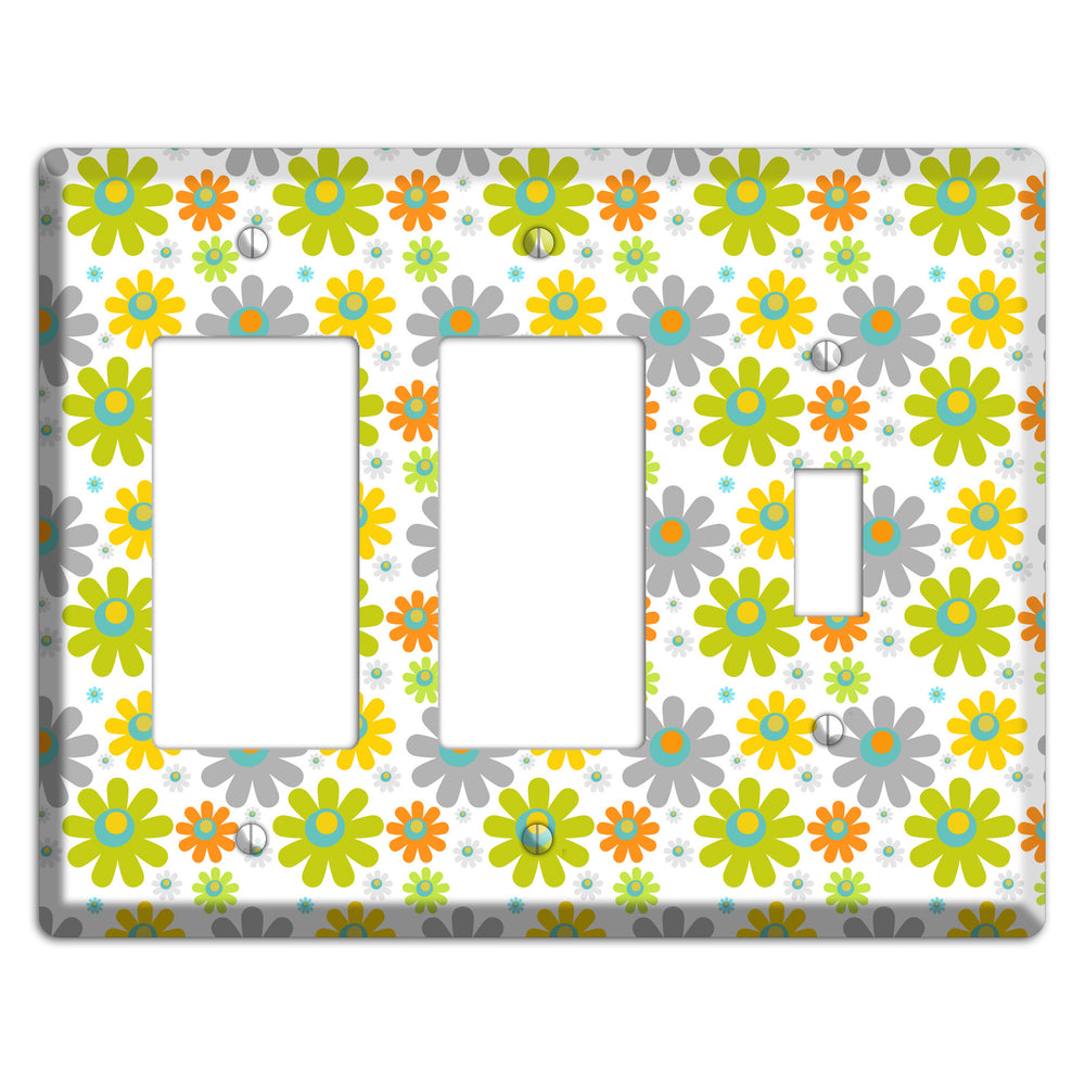 White and Yellow Flower Power 2 Rocker / Toggle Wallplate