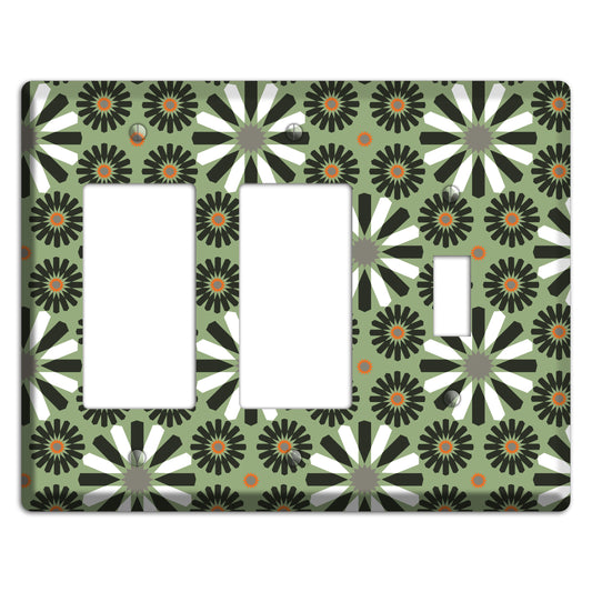 Olive with Scandinavian Floral 2 Rocker / Toggle Wallplate