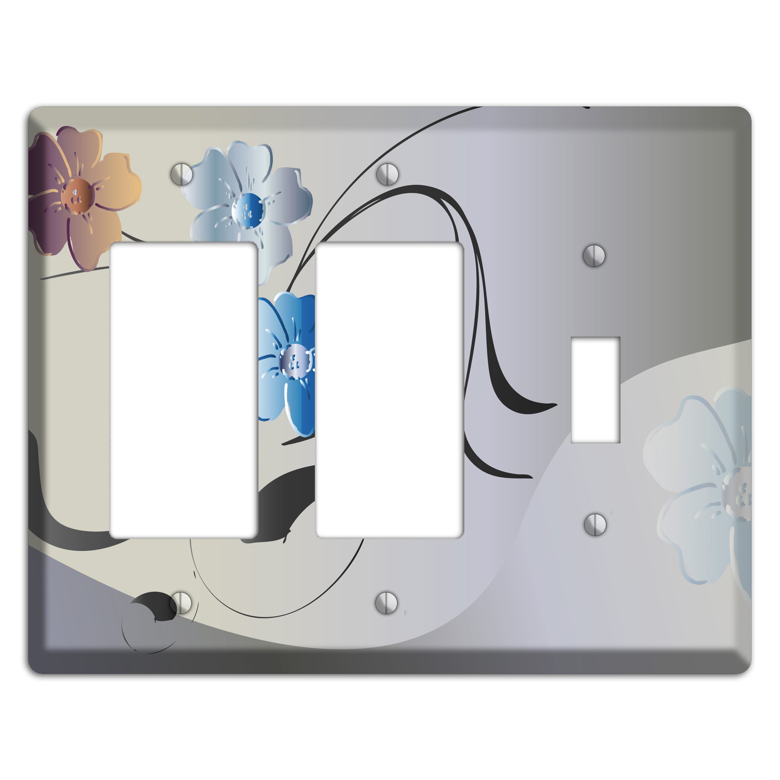 Grey and Blue Floral Sprig 2 Rocker / Toggle Wallplate