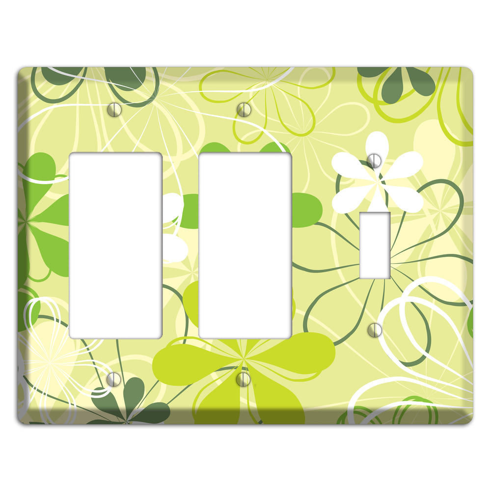 Green Retro Flowers 2 Rocker / Toggle Wallplate