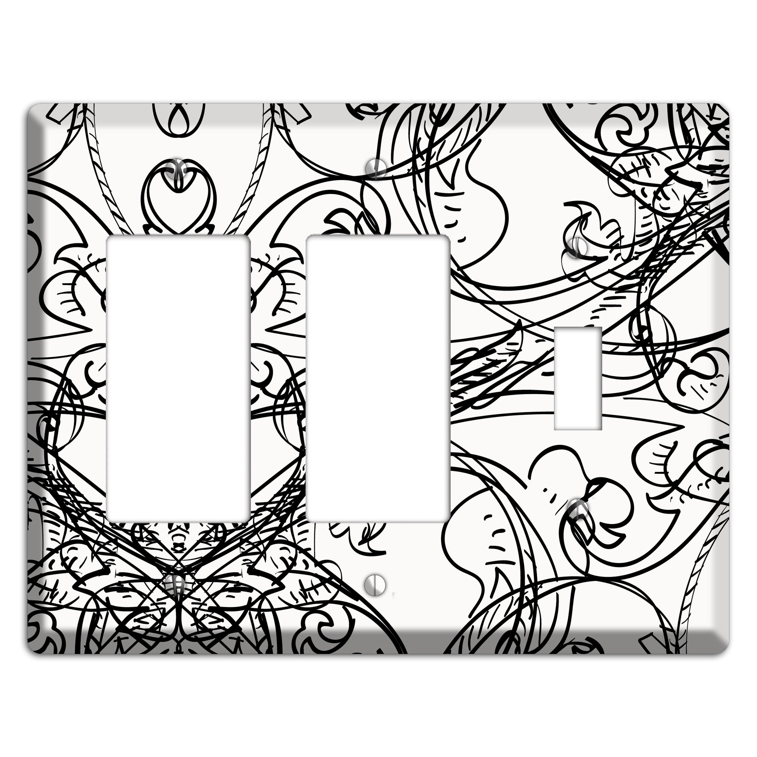 White Deco Sketch 2 Rocker / Toggle Wallplate