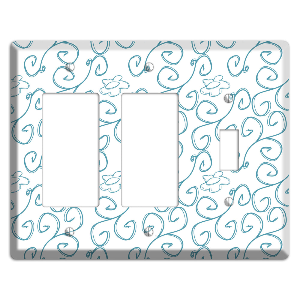 Blue Scroll Flower Contour 2 Rocker / Toggle Wallplate