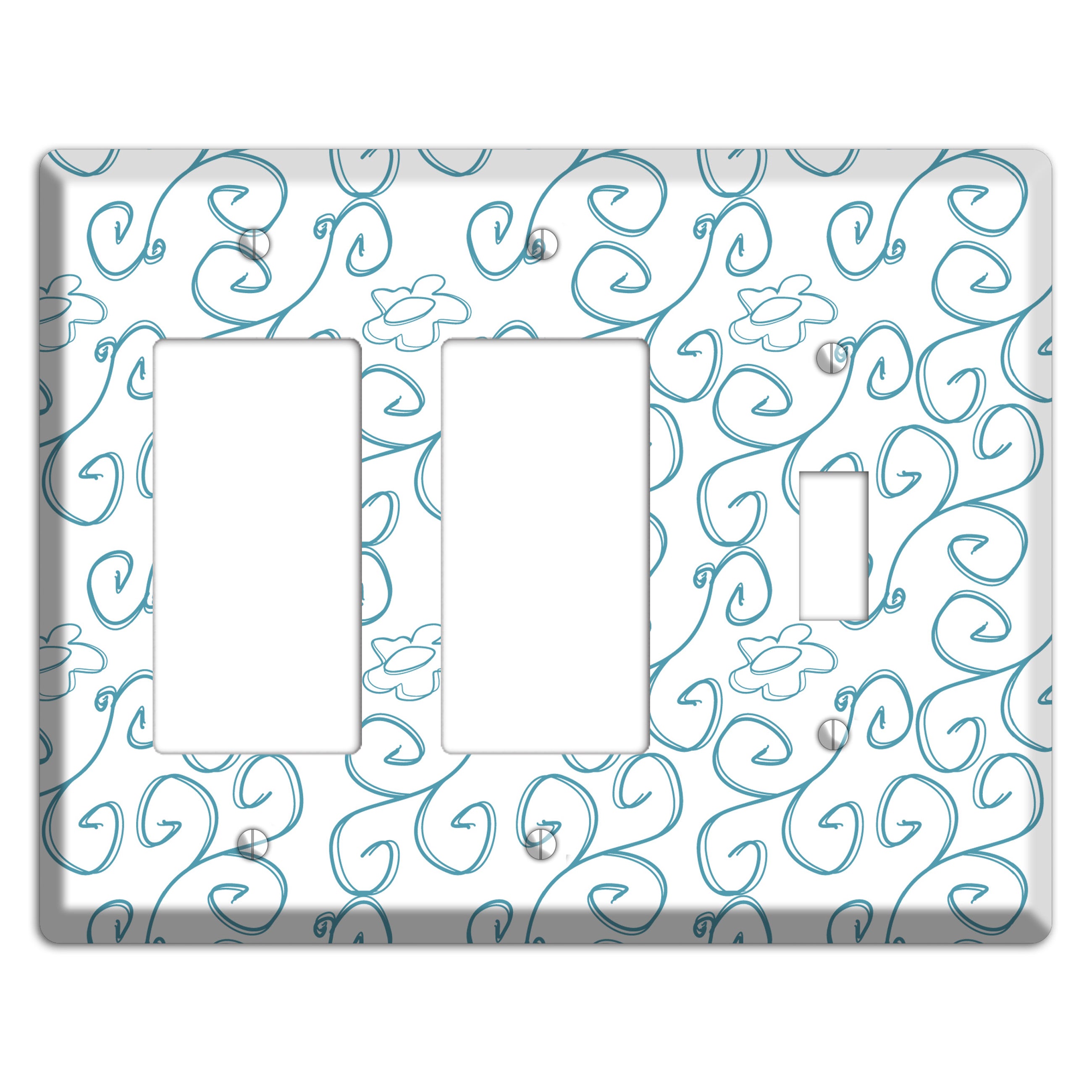Blue Scroll Flower Contour 2 Rocker / Toggle Wallplate