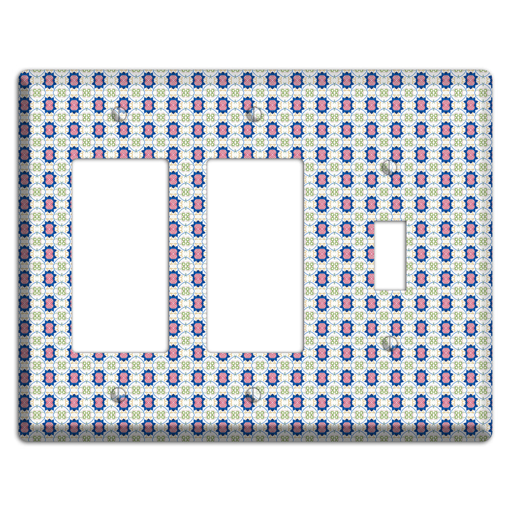 White with Blue Pink Green Arabesque 2 Rocker / Toggle Wallplate