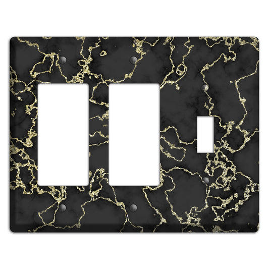 Black and Gold Marble Shatter 2 Rocker / Toggle Wallplate