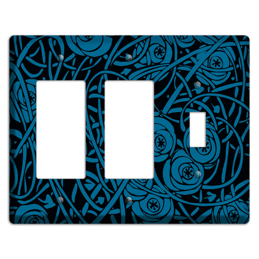 Black and Blue Deco Floral 2 Rocker / Toggle Wallplate