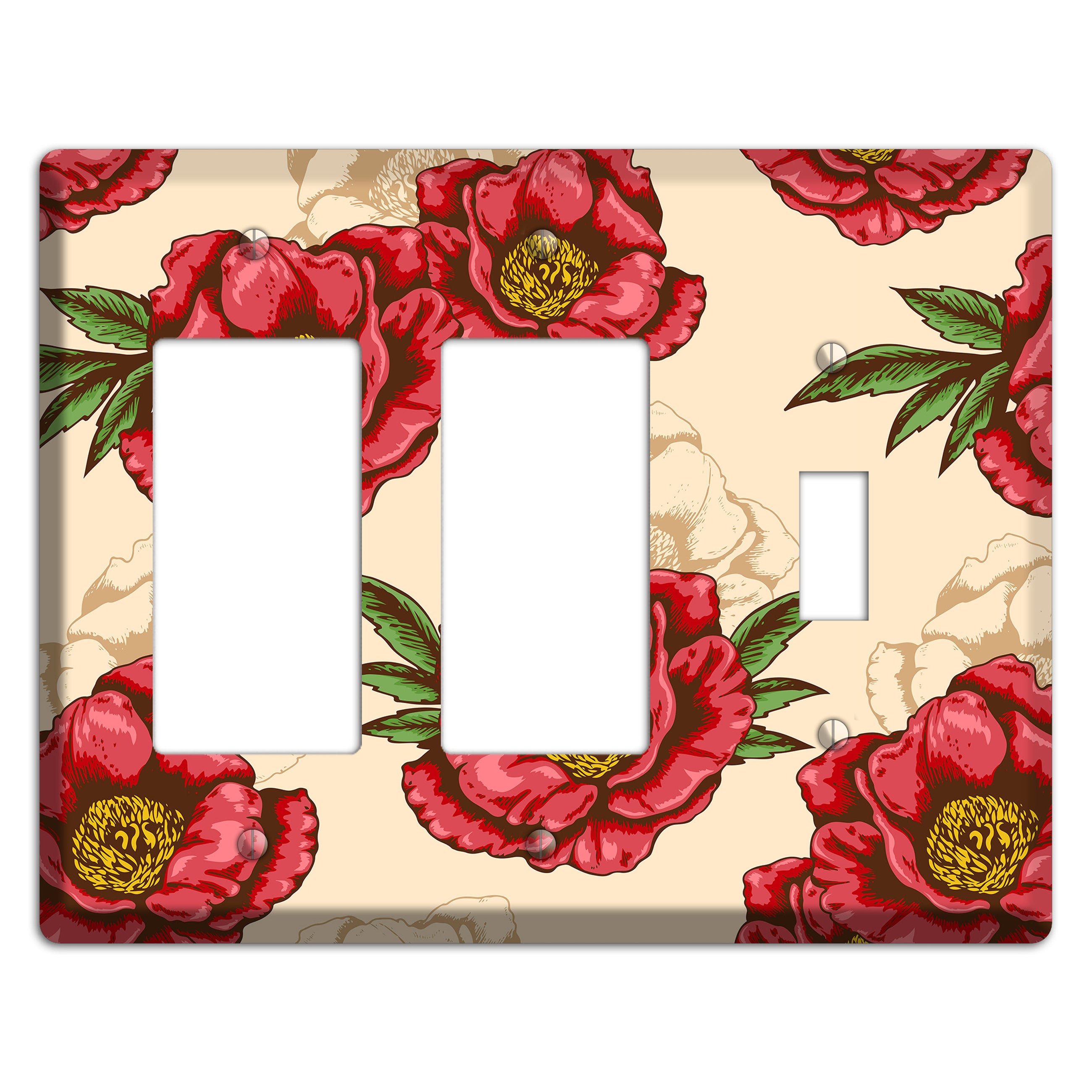 Red Peony Style A 2 Rocker / Toggle Wallplate