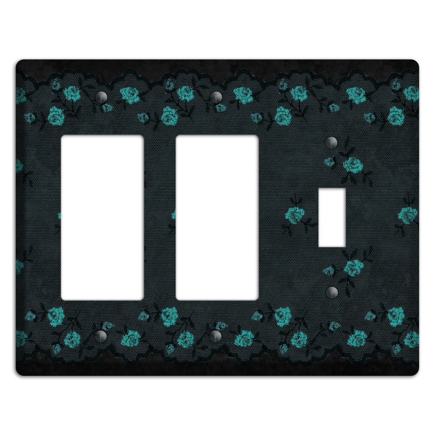 Embroidered Floral Black 2 Rocker / Toggle Wallplate