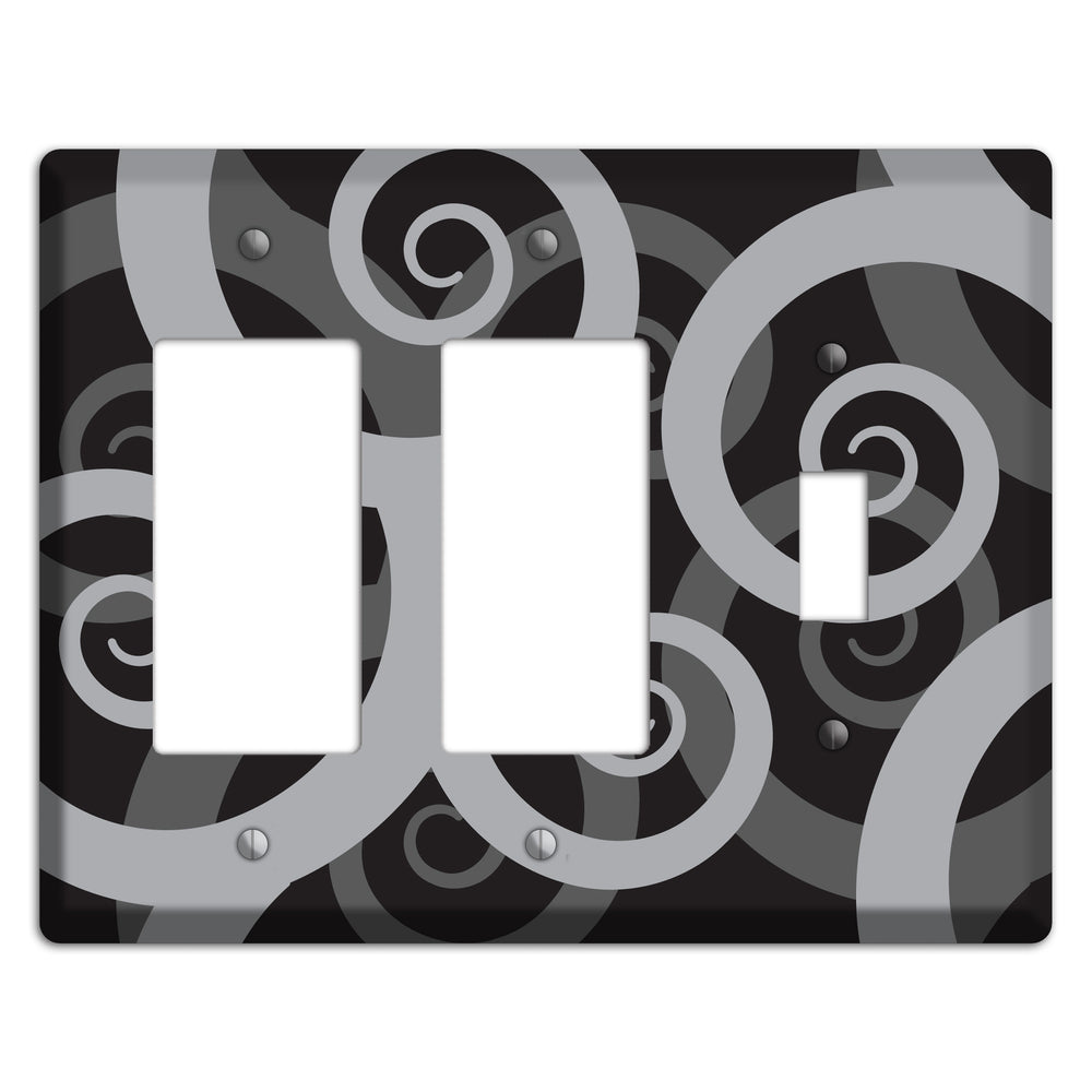 Black with Grey Large Swirl 2 Rocker / Toggle Wallplate