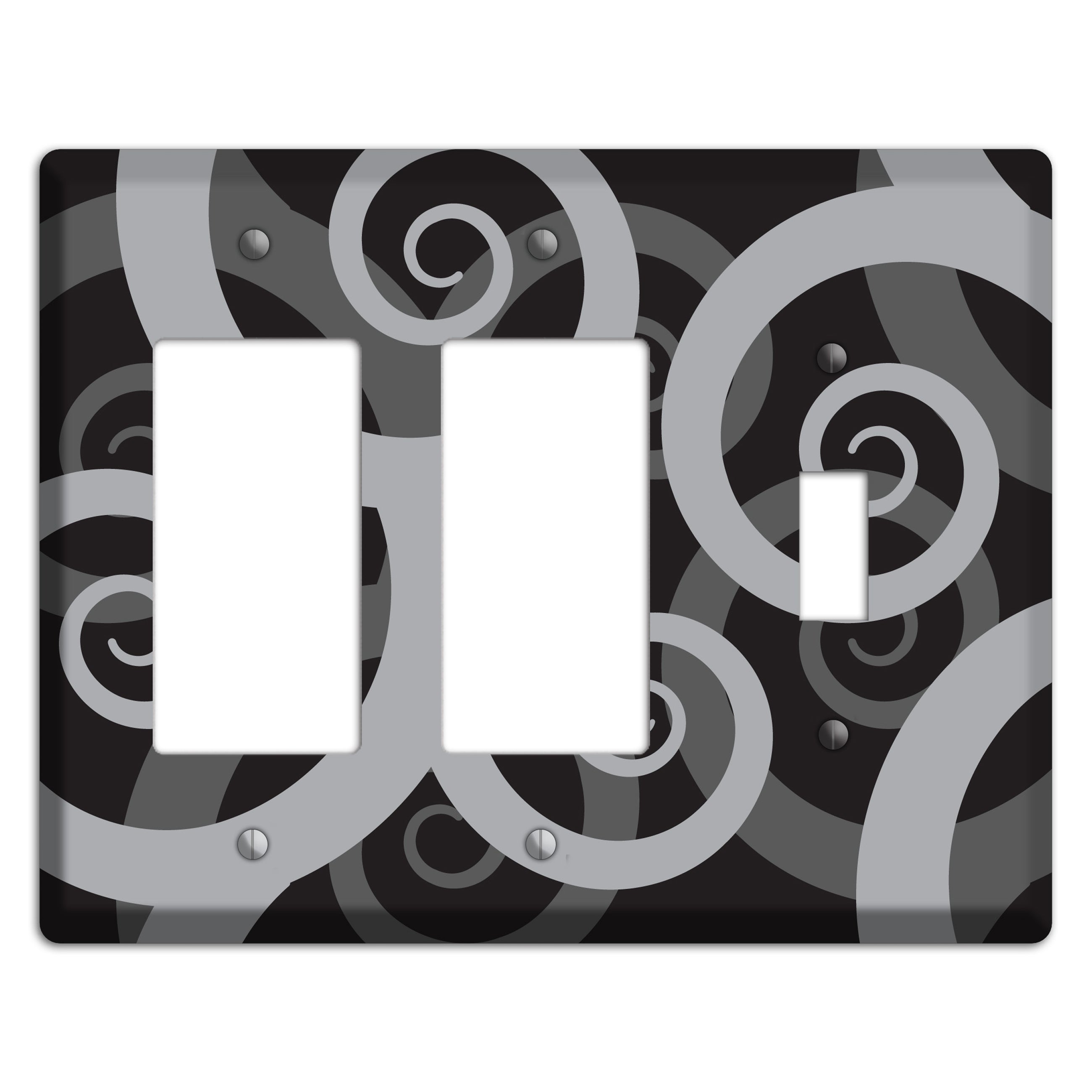 Black with Grey Large Swirl 2 Rocker / Toggle Wallplate