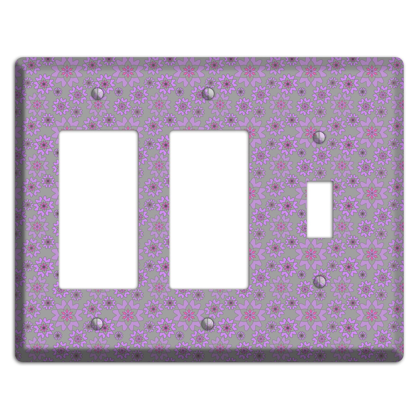 Grey with Tiny Purple Retro Suzani 2 Rocker / Toggle Wallplate