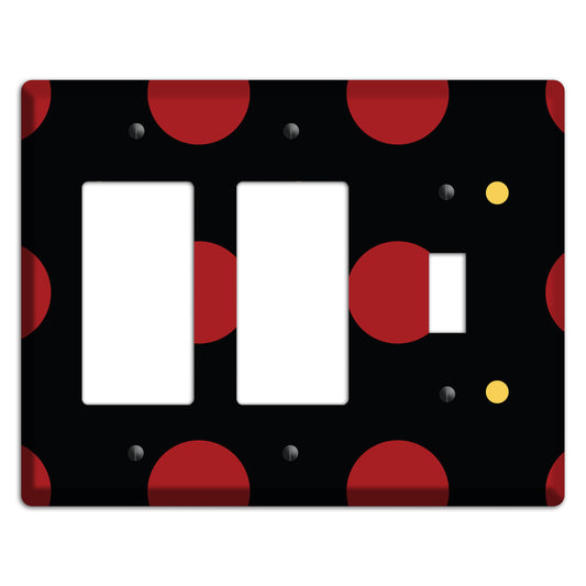 Black with Red and Yellow Multi Tiled Medium Dots 2 Rocker / Toggle Wallplate