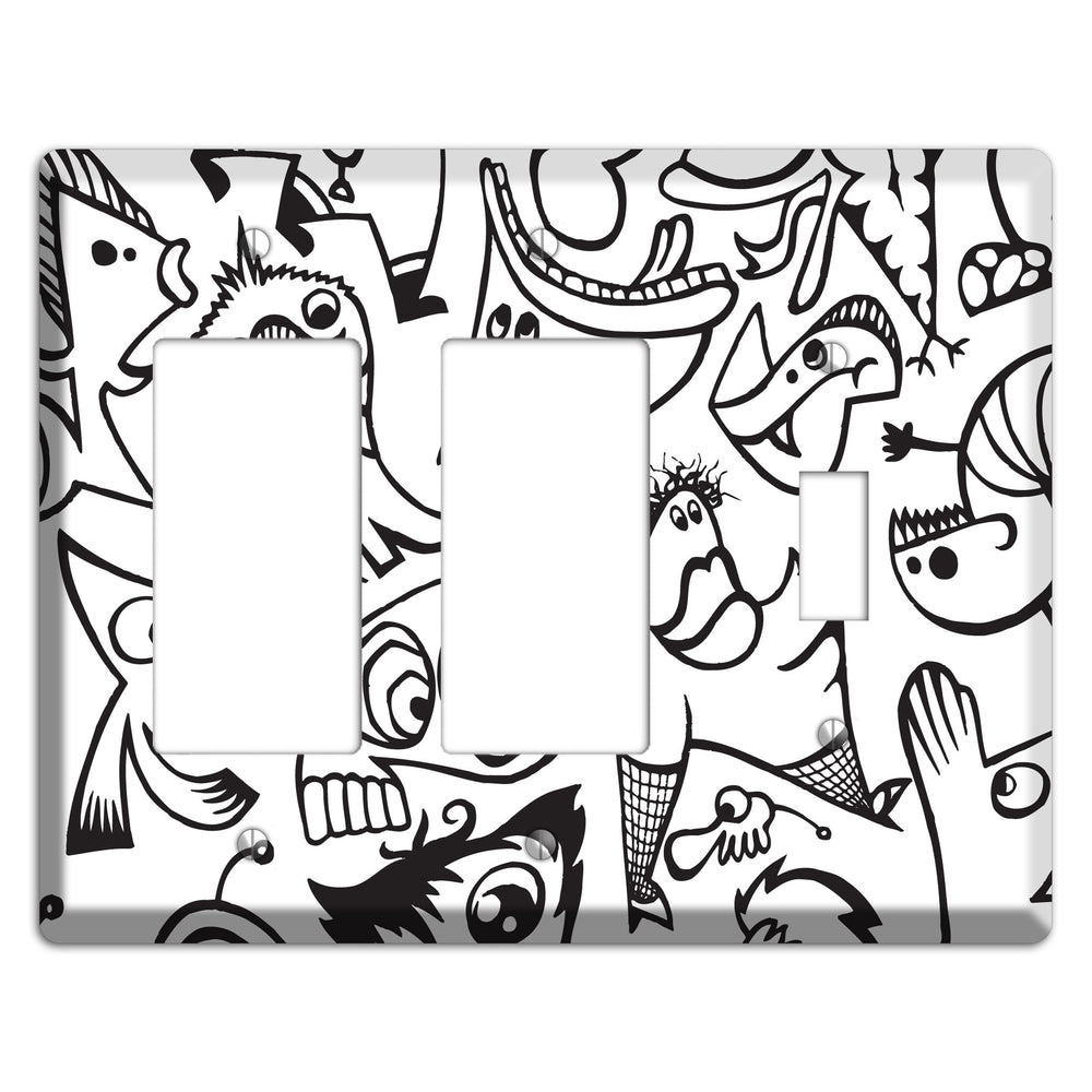 Black and White Whimsical Faces 2 2 Rocker / Toggle Wallplate