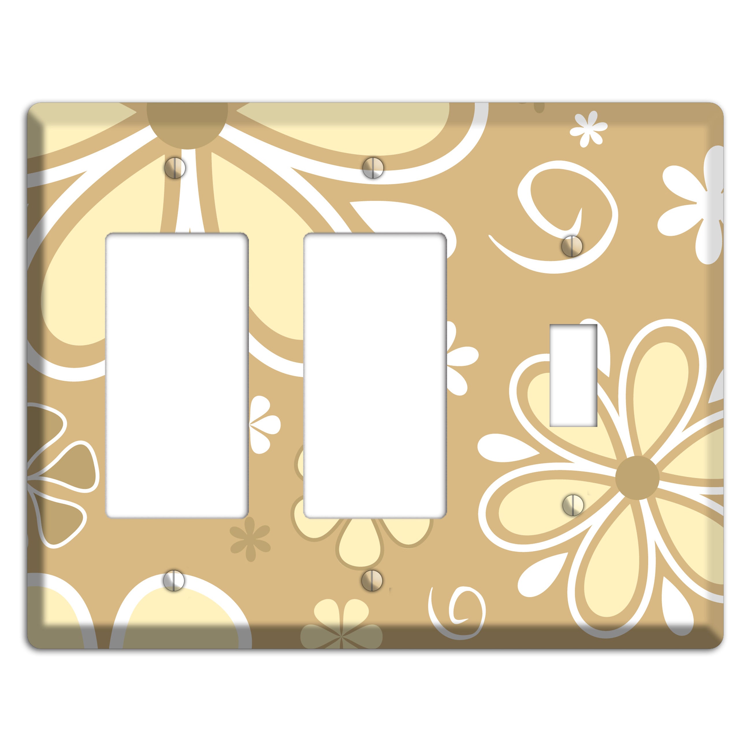 Beige Retro Flowers 2 Rocker / Toggle Wallplate