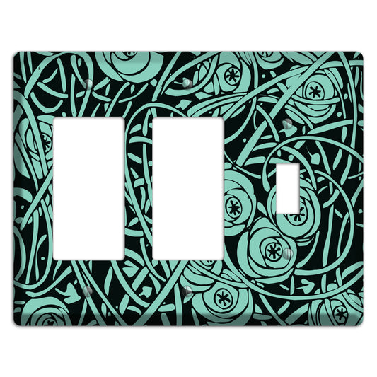 Teal Deco Floral 2 Rocker / Toggle Wallplate