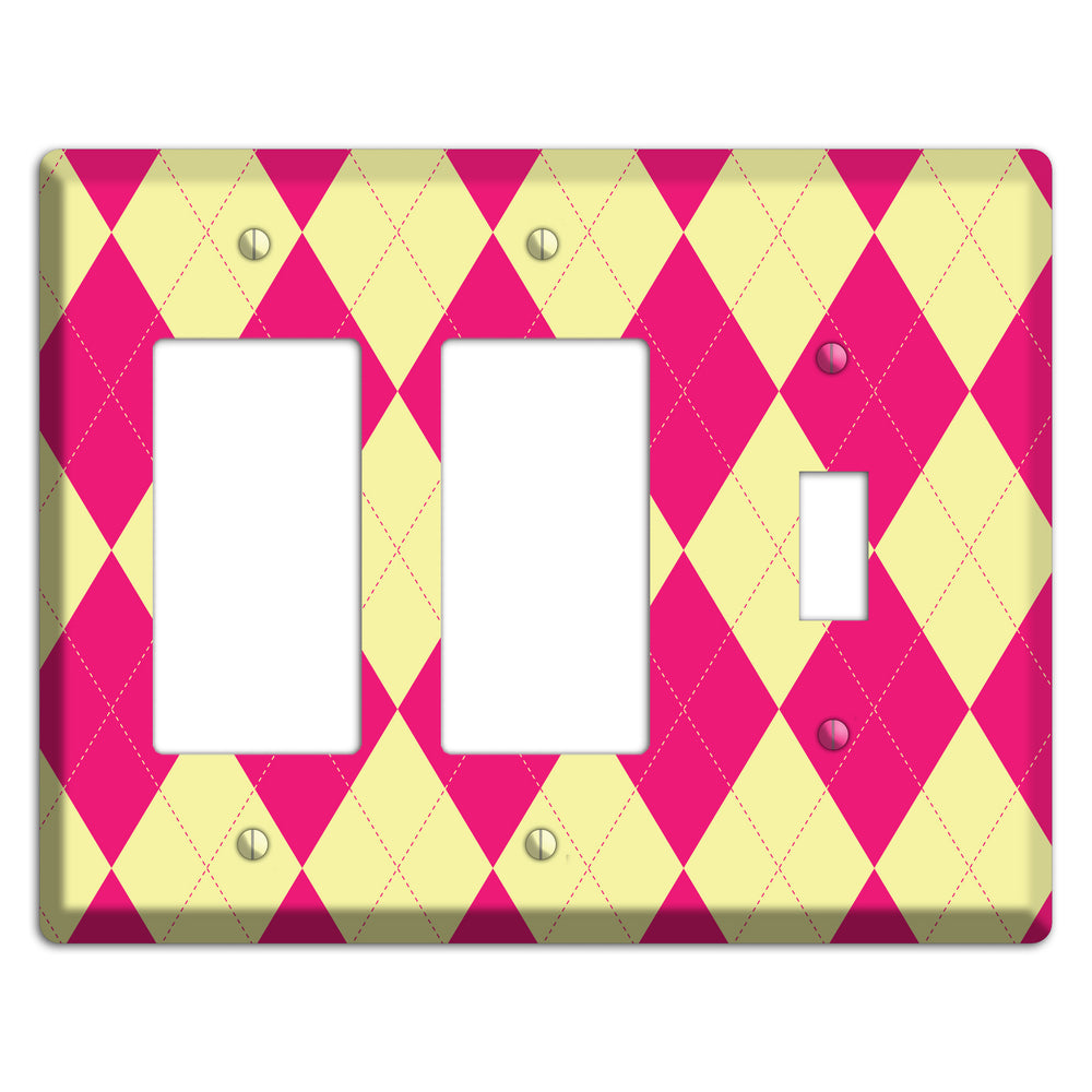 Pink and Yellow Argyle 2 Rocker / Toggle Wallplate