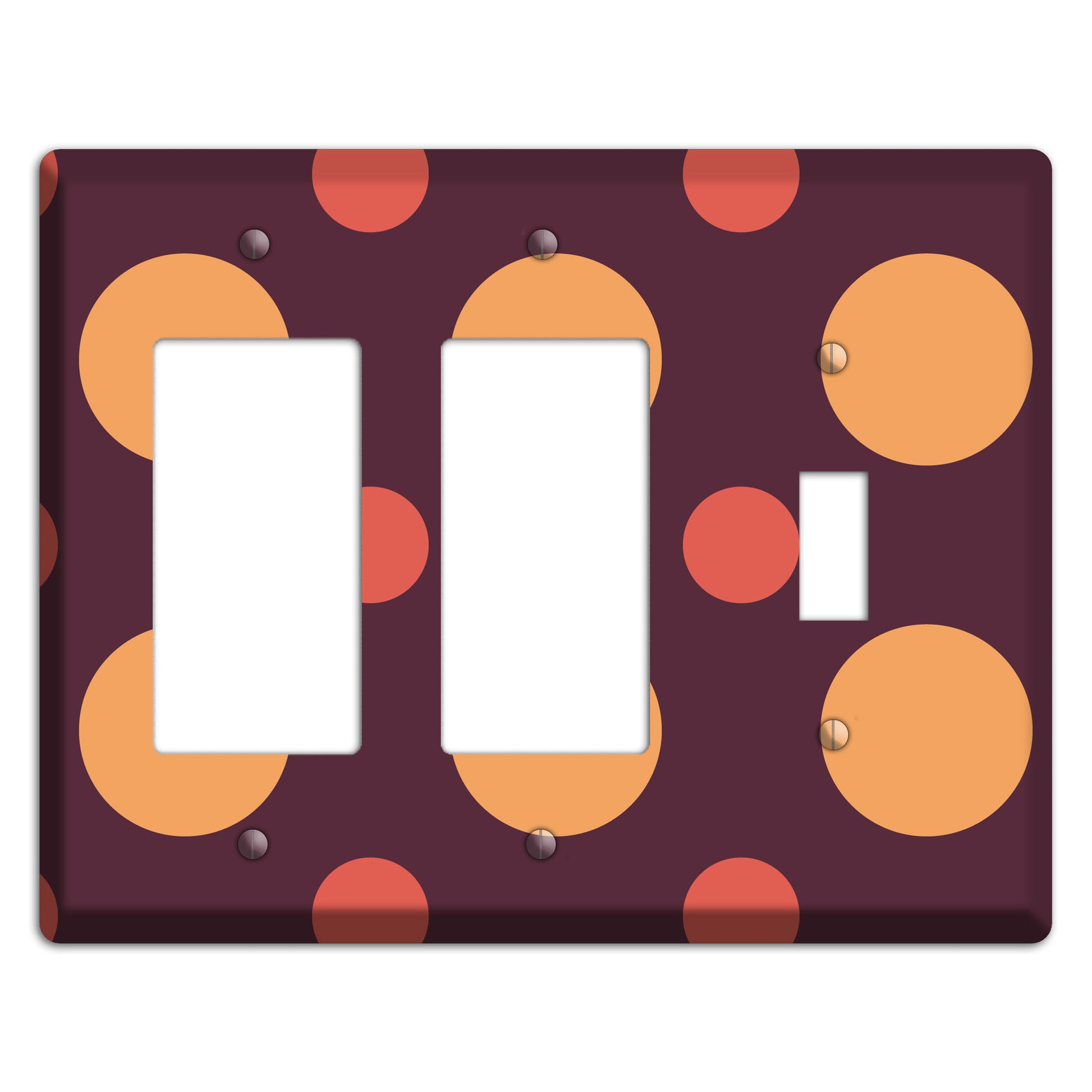 Eggplant with Multi Coral Multi Medium Polka Dots 2 Rocker / Toggle Wallplate