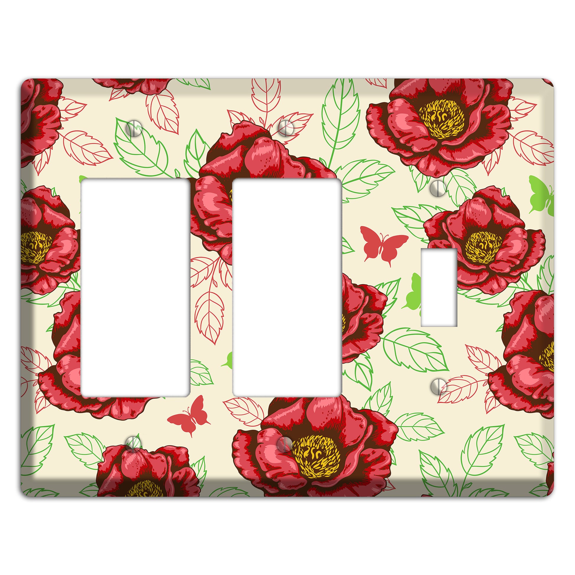 Red Peony Style B 2 Rocker / Toggle Wallplate