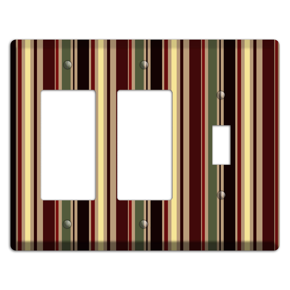 Multi olive and Burgundy Vertical Stripes 2 Rocker / Toggle Wallplate