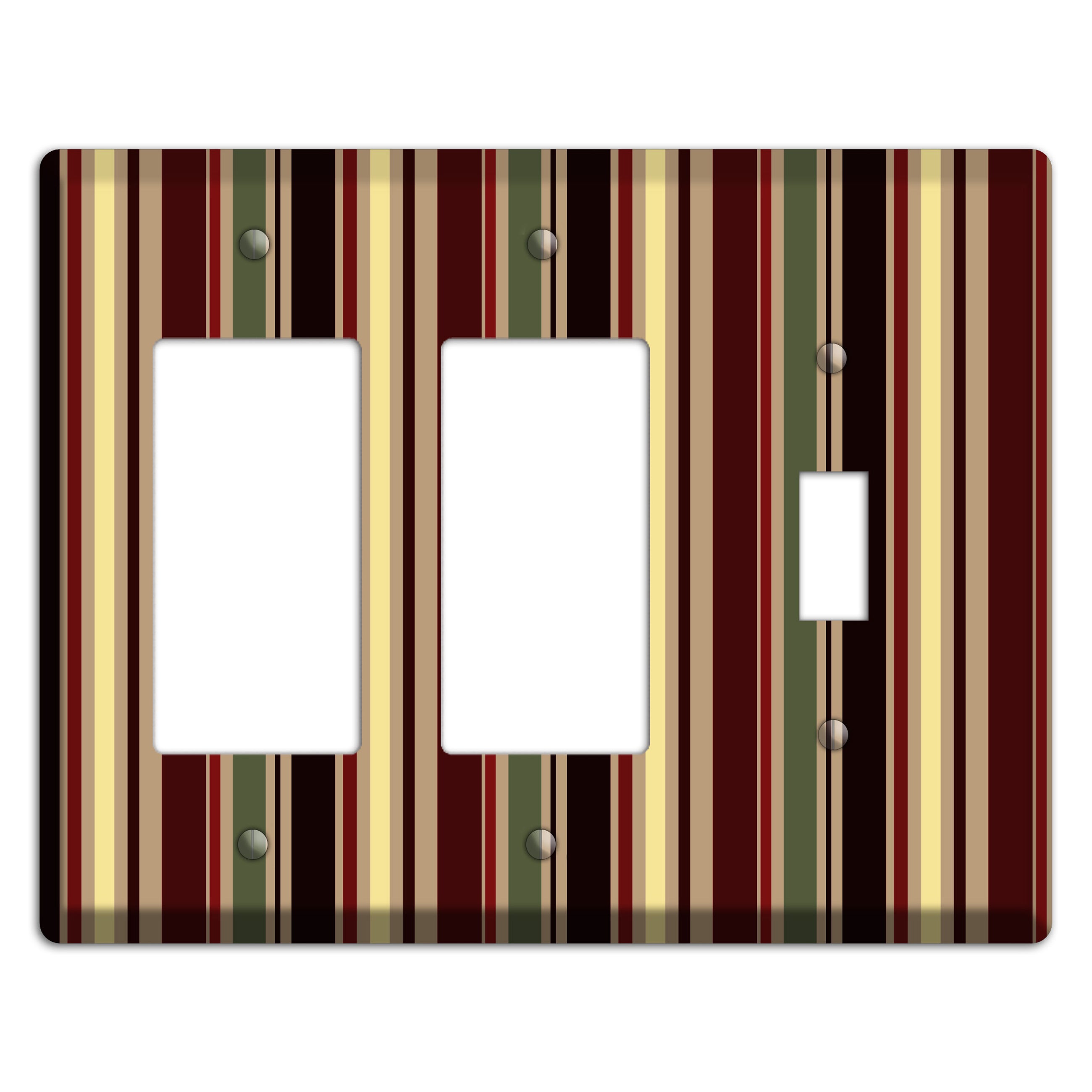 Multi olive and Burgundy Vertical Stripes 2 Rocker / Toggle Wallplate