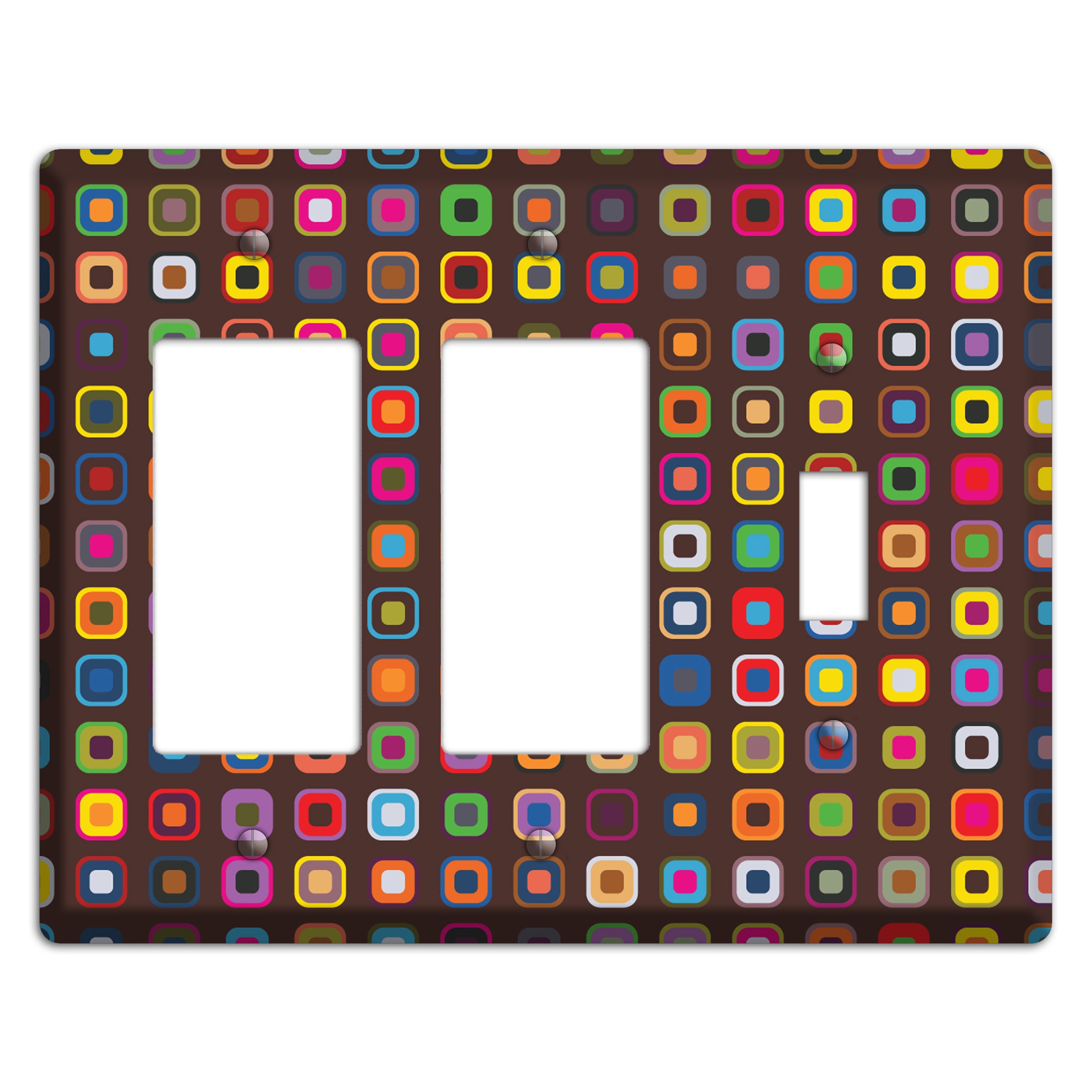 Brown with Multi Retro Squares 2 Rocker / Toggle Wallplate