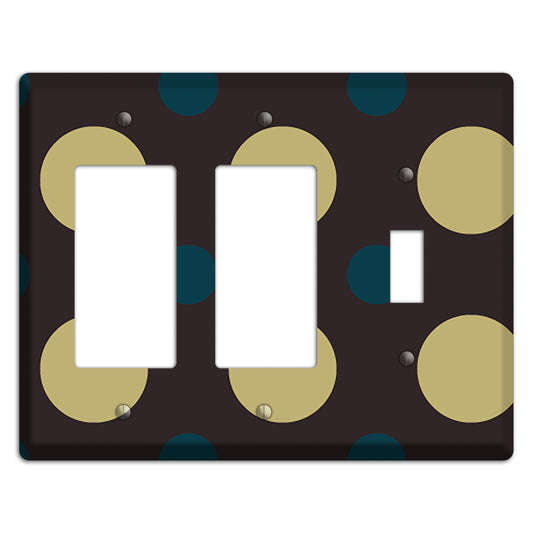 Brown with Olive and Dark Aqua Multi Polka Dots 2 Rocker / Toggle Wallplate