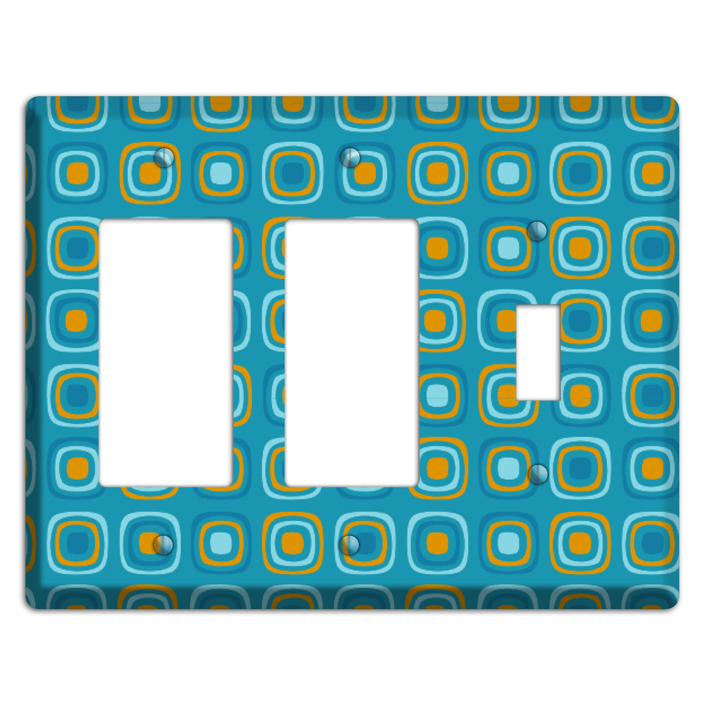 Teal and Mustard Rounded Squares 2 Rocker / Toggle Wallplate