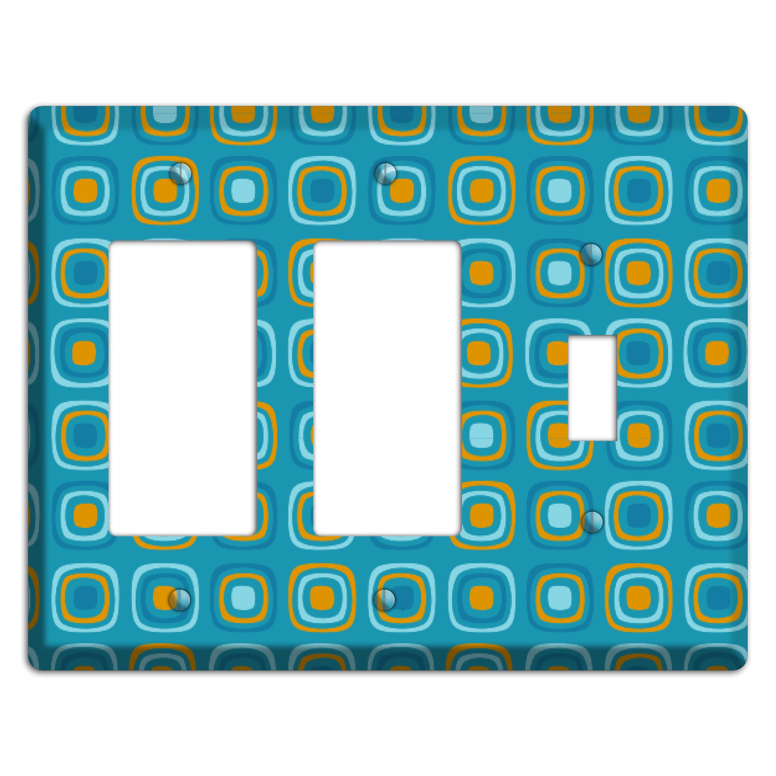 Teal and Mustard Rounded Squares 2 Rocker / Toggle Wallplate