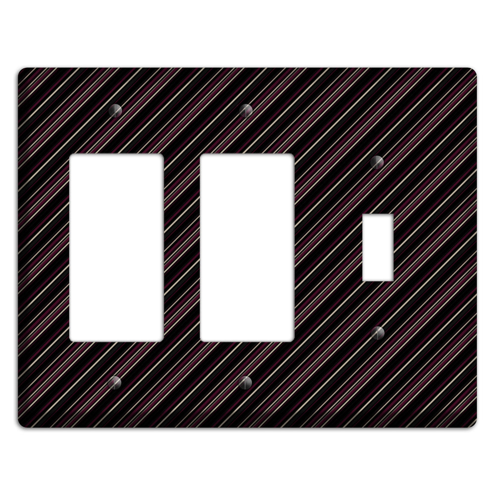 Black with White and Burgundy Angled Pinstripe 2 Rocker / Toggle Wallplate