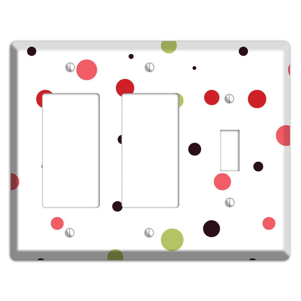 White with Multi Pink Small Dots 2 Rocker / Toggle Wallplate