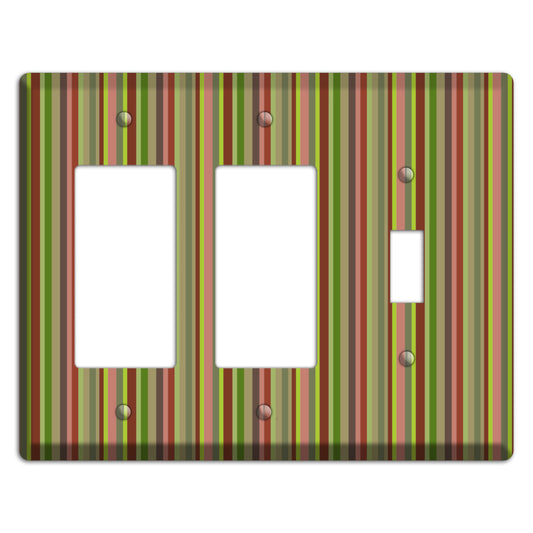 Multi Olive Burgundy Vertical Stripes 2 Rocker / Toggle Wallplate