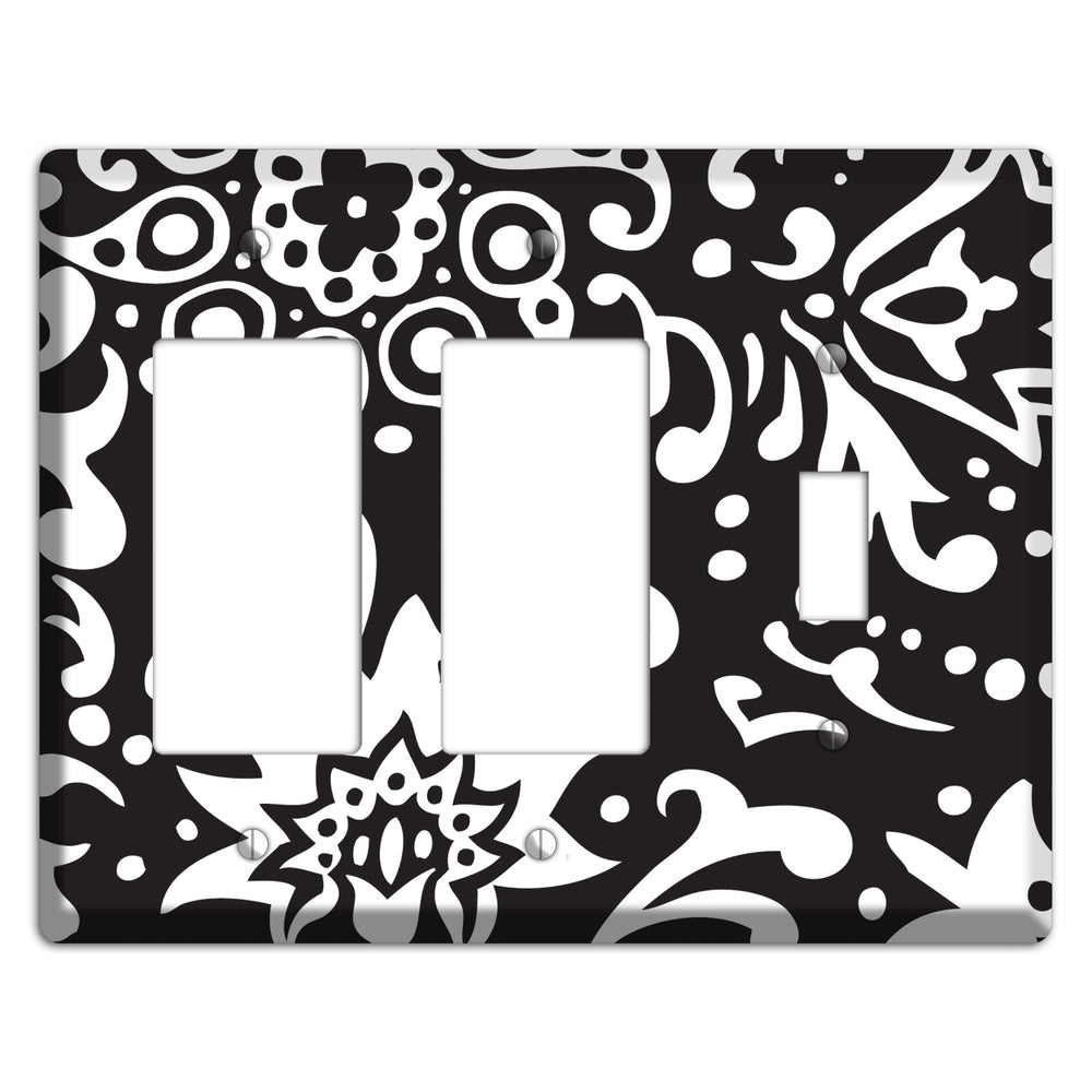 Black with White Boteh 2 Rocker / Toggle Wallplate