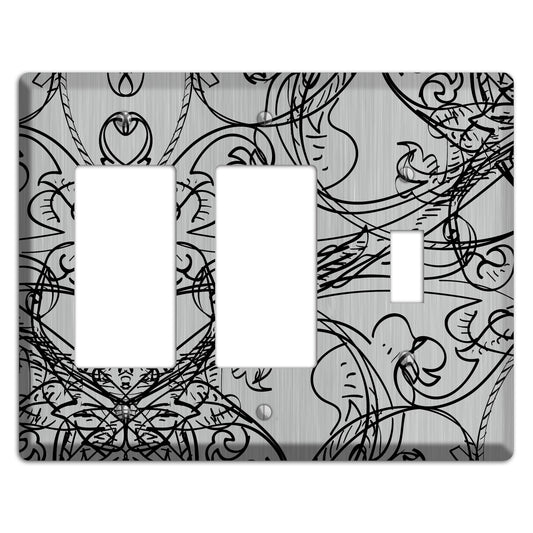 Black Deco Sketch  Stainless 2 Rocker / Toggle Wallplate