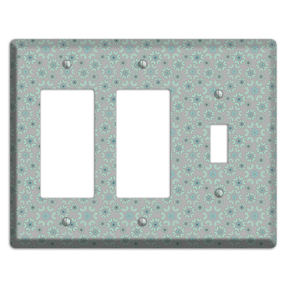 Grey with Tiny Aqua Retro Suzani 2 Rocker / Toggle Wallplate