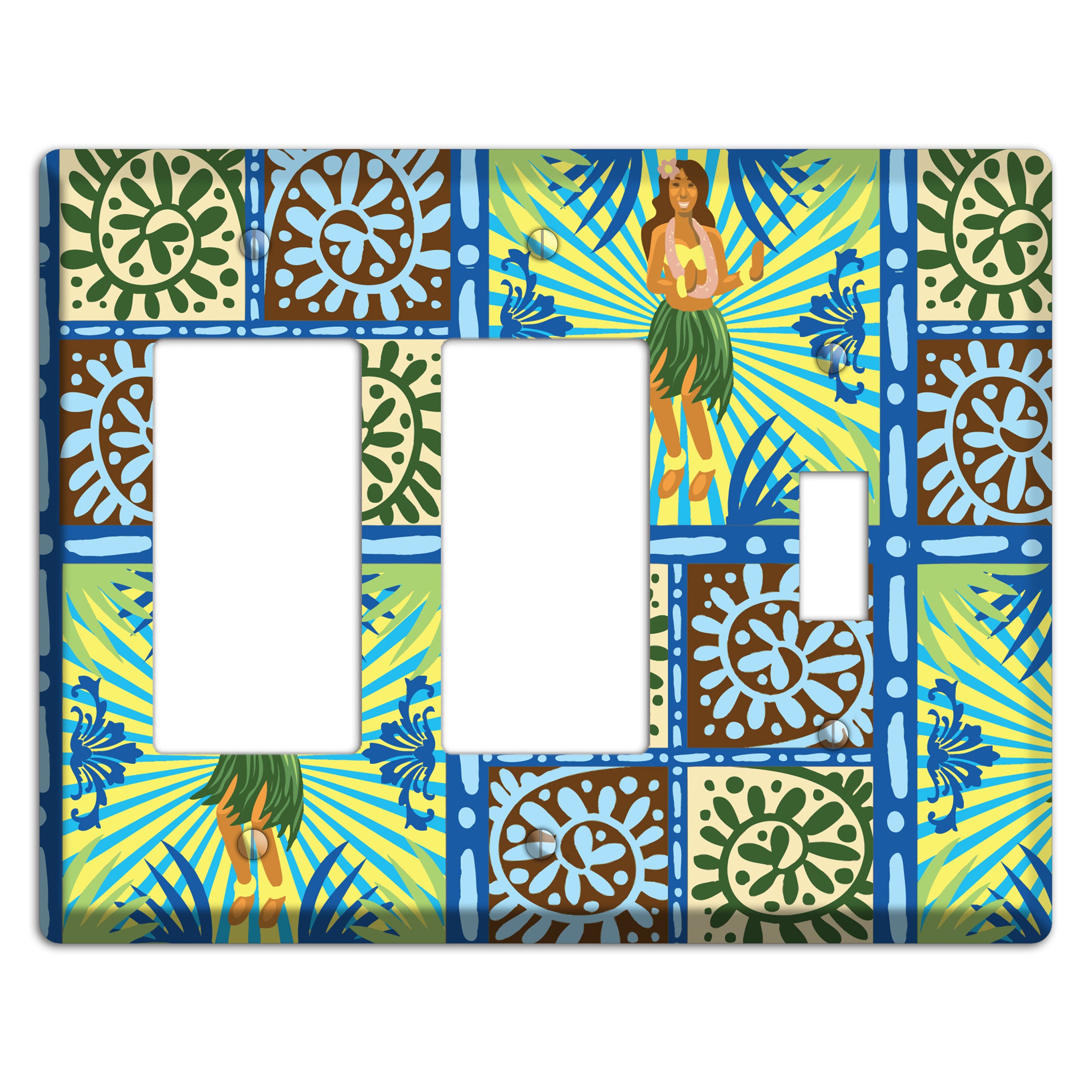 Blue and Green Hula 2 Rocker / Toggle Wallplate