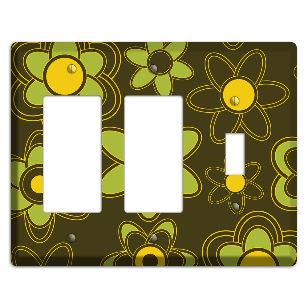 Brown with Lime Retro Floral Contour 2 Rocker / Toggle Wallplate